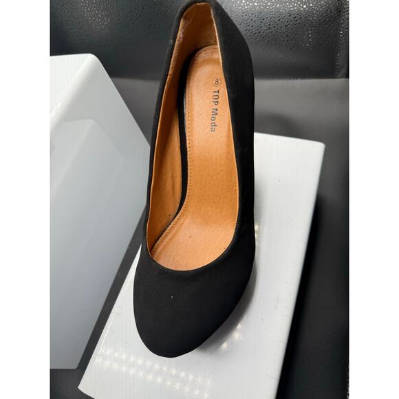 Top Moda Black Suede Wedge Heels - Size 8W - Picture 6 of 12